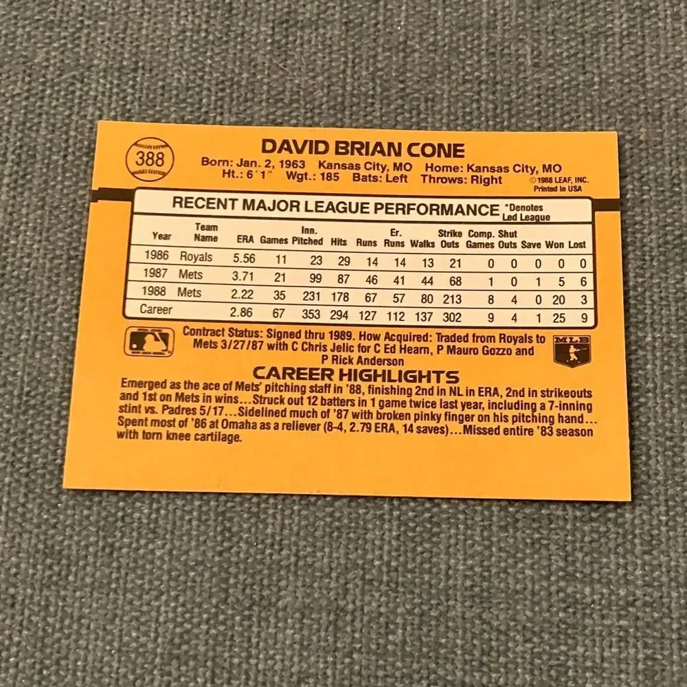 1989 Donruss New York Mets Baseball Card Trading Card